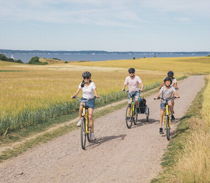 familj som cyklar på ön Ven